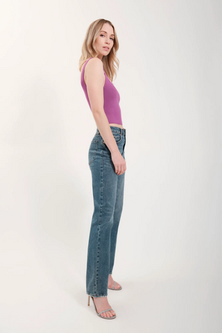 The model is wearing a violette Anjelika Square Neck Top by Chloe Colette showing the front side.