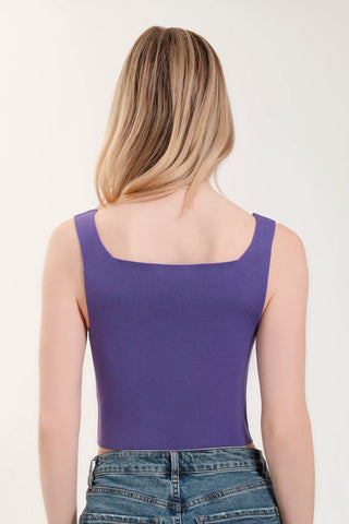 The model is wearing a grape Anjelika Square Neck top by Chloe Colette.