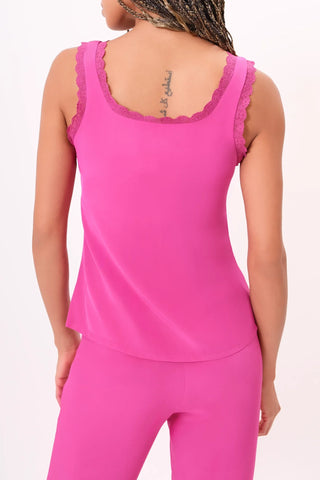 Lillie Lace Trim Tank in Fuchsia - Back View