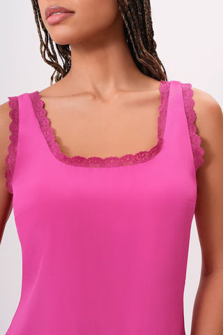 Close-up of Lillie Tank Lace Trim and Square Neckline in Fuchsia