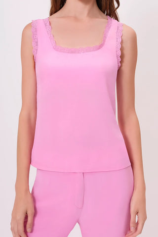 Close-up of Lillie Tank Lace Trim and Square Neckline in Pink Rose