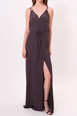The Marilyn maxi dress in noir by Chloe Colette - Close Up