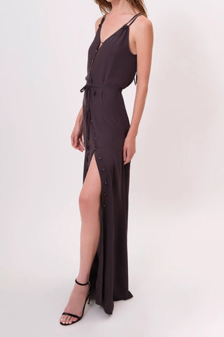 The Marilyn maxi dress in noir by Chloe Colette - Side View