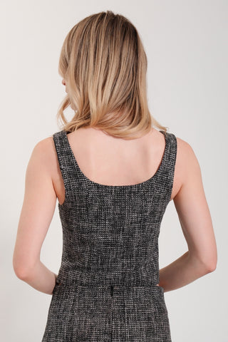 The model is wearing a black opal Tweed Square Neck Tank by Chloe Colette.