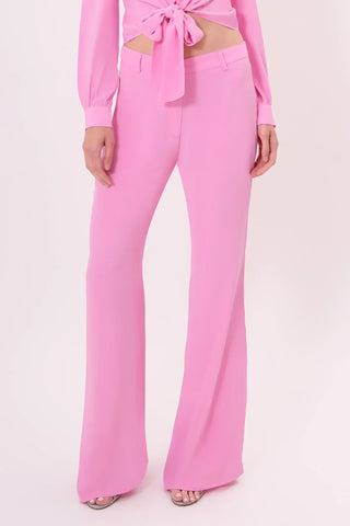 Close-up of West Palm Pant Fabric, Button, and Belt Loop Detail in Pink Pearl