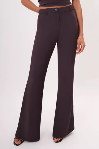 Close-up of West Palm Pant Fabric, Button, and Belt Loop Detail in Noir