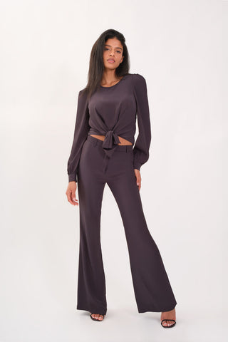 West Palm Pant Fabric, Button, and Belt Loop Detail in Noir