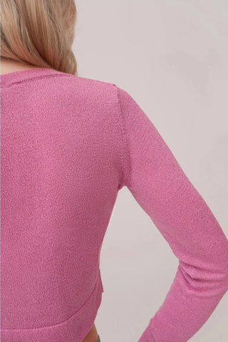 Variant collection for the Glitz cardi. Model is wearing a pink Glitz.