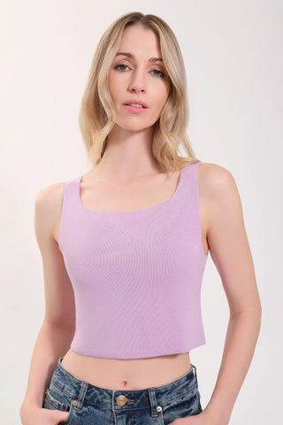 The model is wearing a lavender Anjelika Square Neck top by Chloe Colette showing the front side.