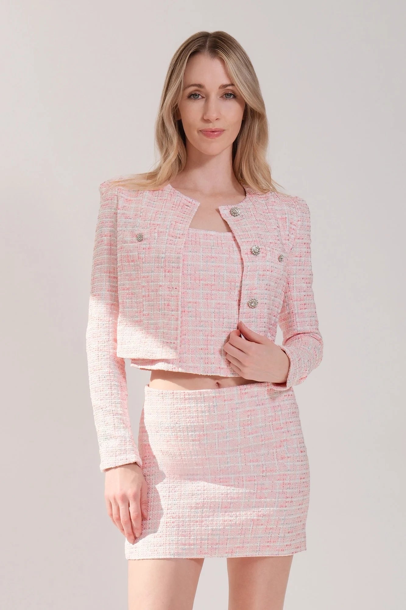 Tweed Jacket | The Juliette | Pink Rose | Sophisticated Shoulder Tweed Jacket | The Juliette | Pink Rose | Sophisticated Shoulder