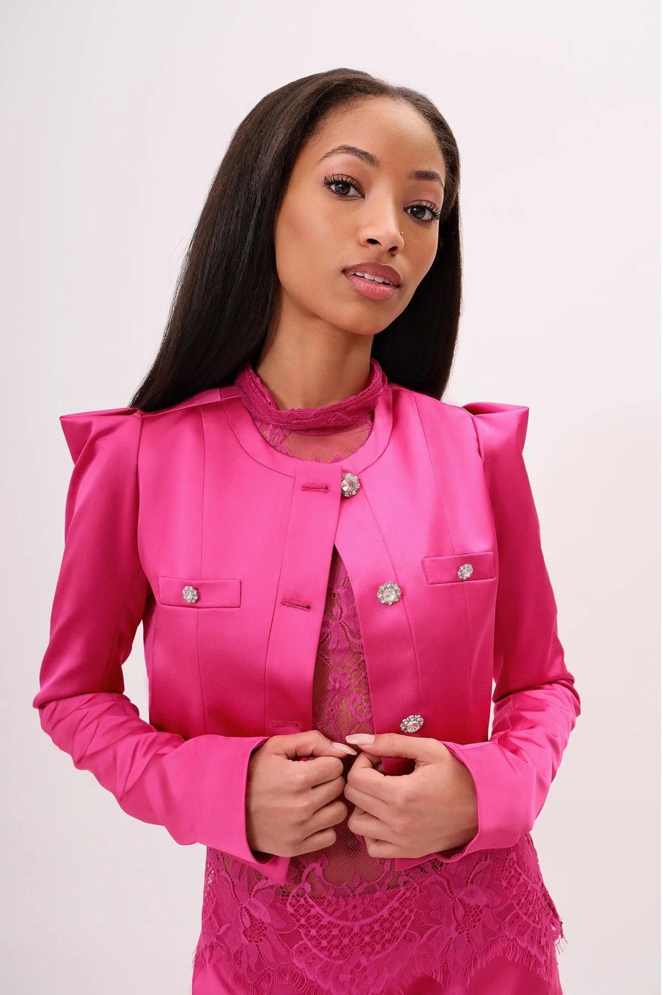 Satin Jacket | The Juliette | Rosolite / Hot Pink | Barbie couture Satin Jacket | The Juliette | Rosolite / Hot Pink | Barbie couture