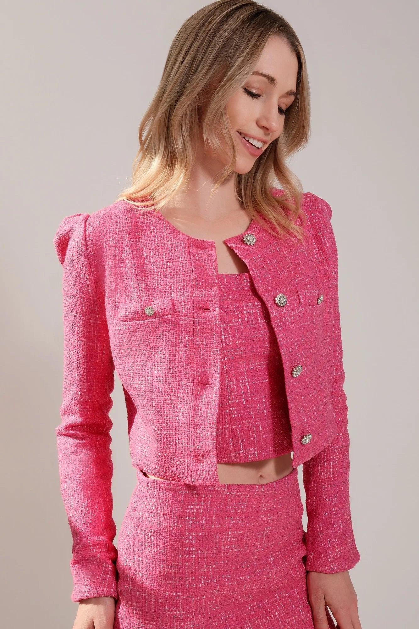 Tweed Jacket | The Juliette | Fuchsia | Sophisticated Shoulder Tweed Jacket | The Juliette | Fuchsia | Sophisticated Shoulder